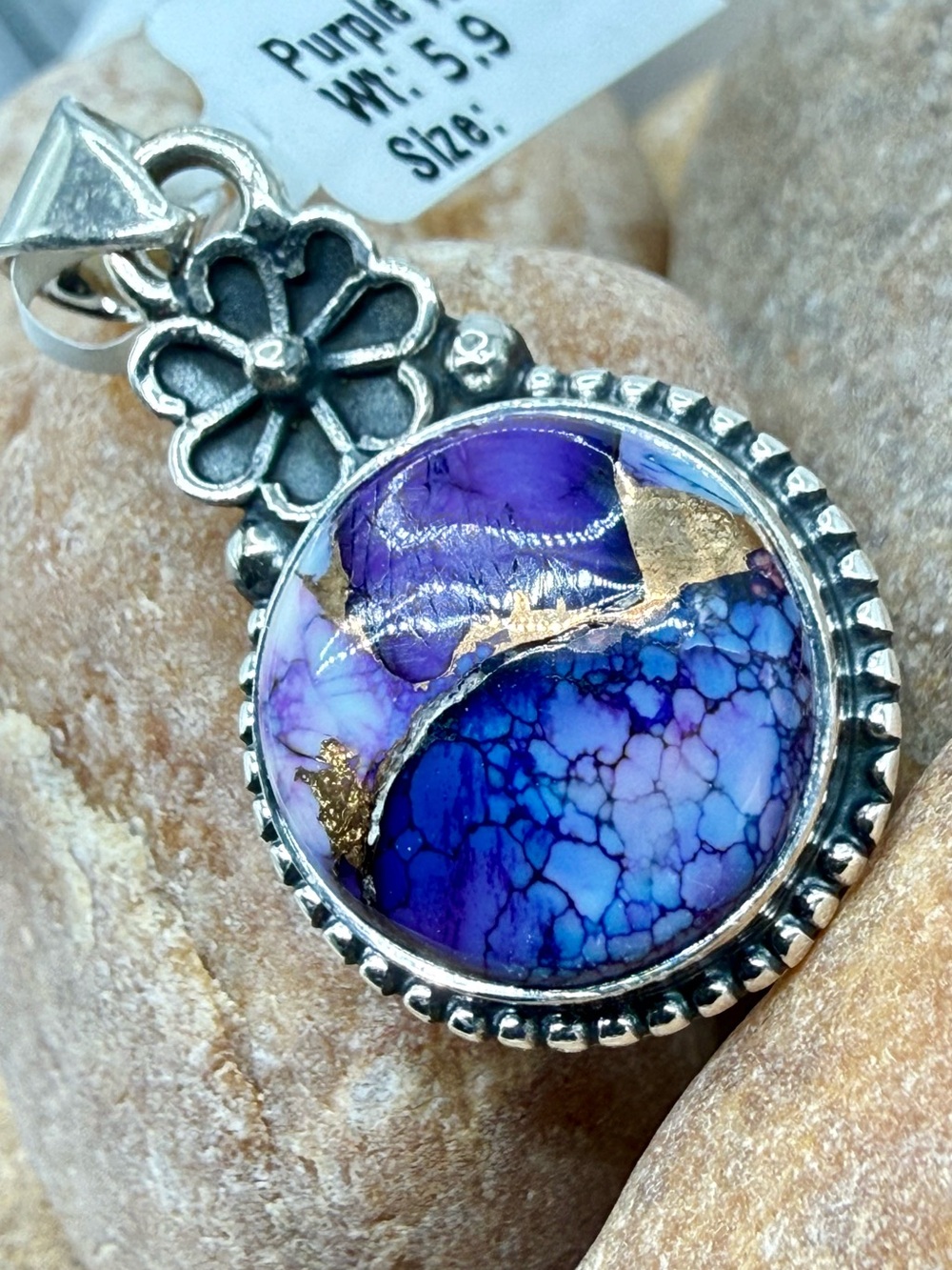 NWT Sterling Silver Purple Dahlia Pendant 925 Floral Artisan 2” Southwest Boho - Picture 11 of 17